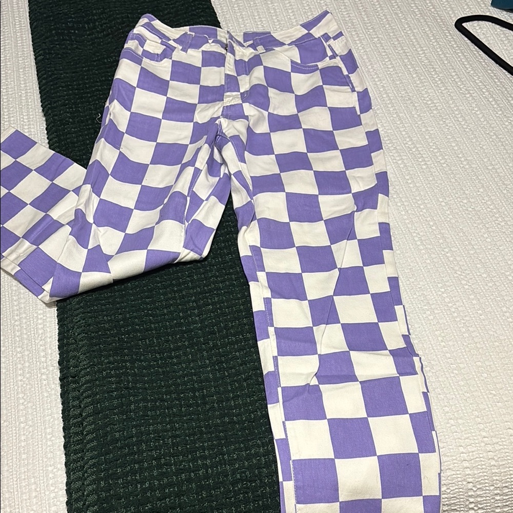 Checkerboard Purple & White Women's Pants